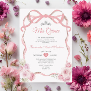 Invitación Dusto Cinta De Flor Rosada Cinta Plata Misera