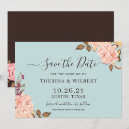 Invitación Dusty Aqua Blue Rubor Floral Wedding Save the Date