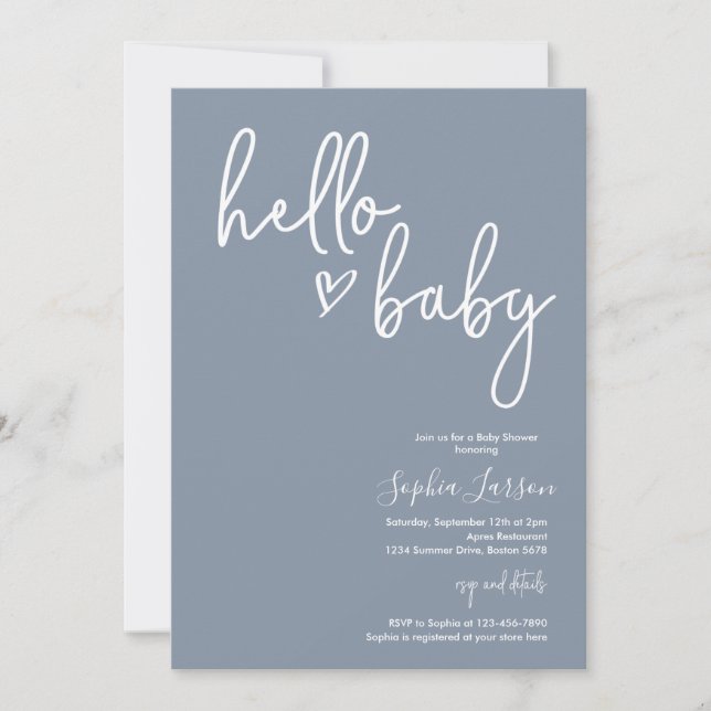 Invitación Dusty azul Minimalista moderno Boho Baby Shower (Anverso)