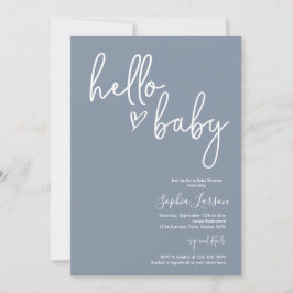 Invitación Dusty azul Minimalista moderno Boho Baby Shower