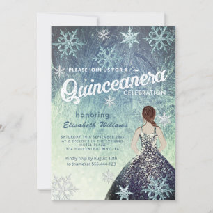 Invitación Dusty azul Winter wonderland vestido purpurina