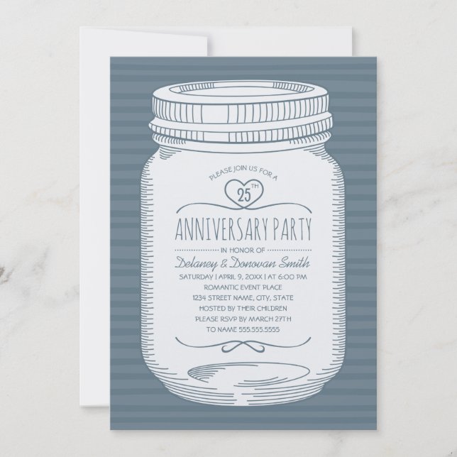 Invitación Dusty Blue 25° aniversario boda Mason Jar (Anverso)