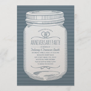 Invitación Dusty Blue 25° aniversario boda Mason Jar