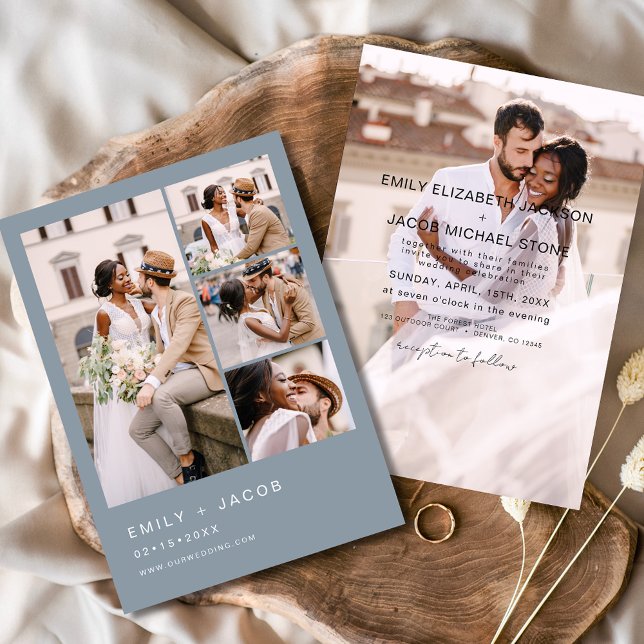 Invitación Dusty Blue 5 Foto Boda Elegante Moderna (Subido por el creador)