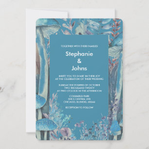 Invitación Dusty Blue Abstract Art Woodland Mushroom Boda