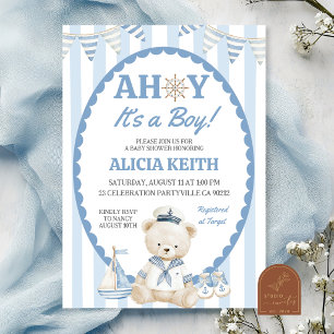 Invitación Dusty Blue Ahoy Es un Niño Ducha de Bebé Marinero