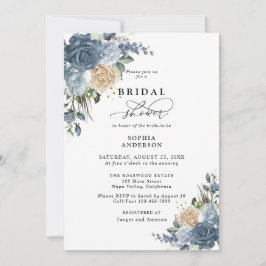 Invitación Dusty Blue and Champagne Floral Bridal Shower