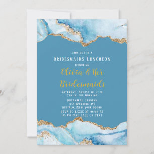 Invitación Dusty Blue and Gold Agate Bridesmaids Luncheon