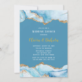 Invitación Dusty Blue and Gold Agate Wedding Shower