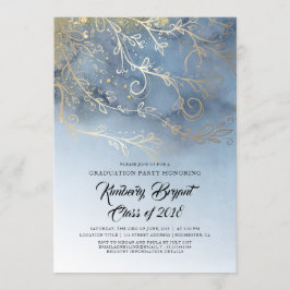 Invitación Dusty Blue and Gold Elegant Graduation Party