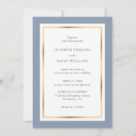 Invitación Dusty Blue and Gold Elegant Wedding