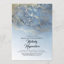 Invitación Dusty Blue and Gold Modern Elegant Bridal Shower