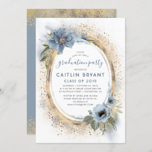 Invitación Dusty Blue and Gold Purpurina Graduation Party