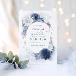 Invitación Dusty Blue and Navy Floral Elegant Wedding