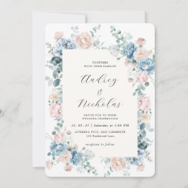 Invitación Dusty Blue and Peach Elegant Floral Wedding
