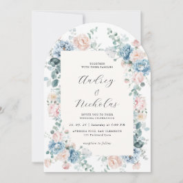 Invitación Dusty Blue and Peach Elegant Floral Wedding Arch