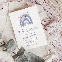 Invitación Dusty Blue and Purple | Rainbow Oh Babies Shower