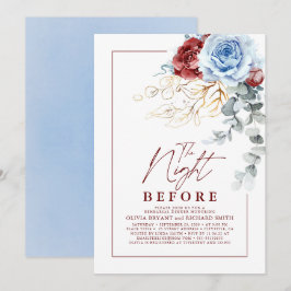 Invitación Dusty Blue and Red Floral Rehearsal Dinner