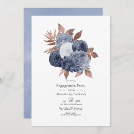 Invitación Dusty Blue and Rosa Gold Floral Engagement Party