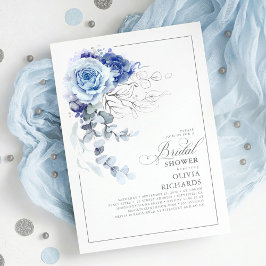 Invitación Dusty Blue and Silver Floral Botanic Bridal Shower