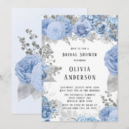 Invitación Dusty Blue and Silver Floral Bridal Shower Invitat