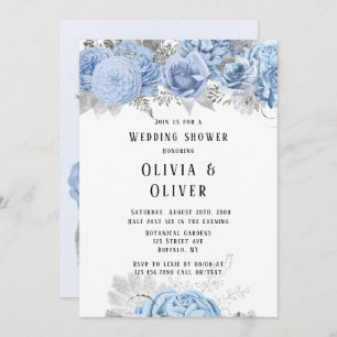 Invitación Dusty Blue and Silver Floral Wedding Invita