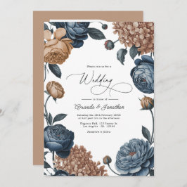 Invitación Dusty Blue and Taupe Watercolor Floral Wedding