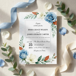 Invitación Dusty Blue and Terracotta Floral Wedding
