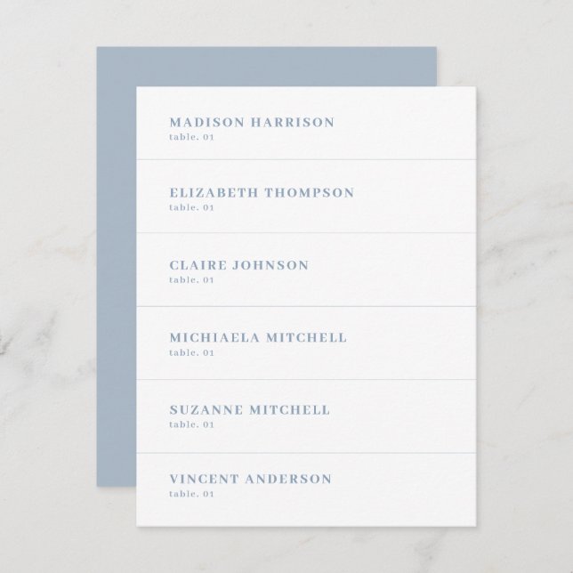 Invitación Dusty Blue and White Wedding Place Name Card DIY (Anverso / Reverso)