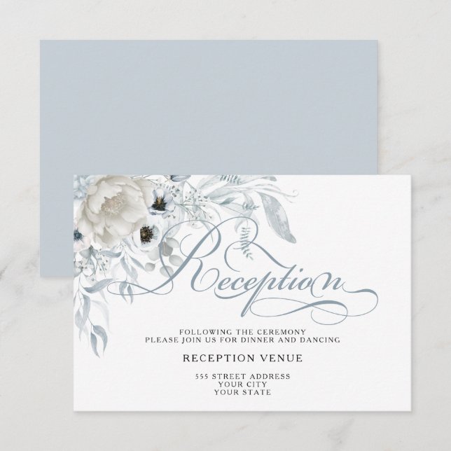 Invitación Dusty Blue Anemone Peony Floral (Anverso / Reverso)