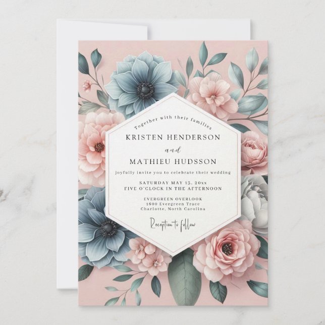 Invitación Dusty Blue Anemone Romance Wedding (Anverso)