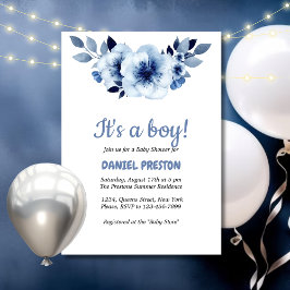 Invitación Dusty Blue Anemones Watercolor Baby Shower