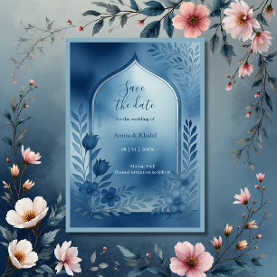 Invitación Dusty Blue arch floral Wedding salva la fecha