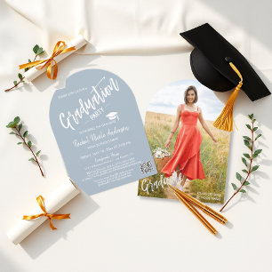 Invitación Dusty Blue Arch Photo Graduation Party