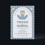 Invitación Dusty Blue Art Nouveau Wedding Invite with QR Code<br><div class="desc">Make your wedding planning seamless with this elegant Art Nouveau invitation featuring a functional QR code on the back for easy digital RSVP or website access. The design showcases a sophisticated dusty blue and cream floral motif with a classic scalloped edge. Customization Note: This design is 100% color adjustable. You...</div>