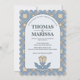 Invitación Dusty Blue Art Nouveau Wedding Invite with QR Code