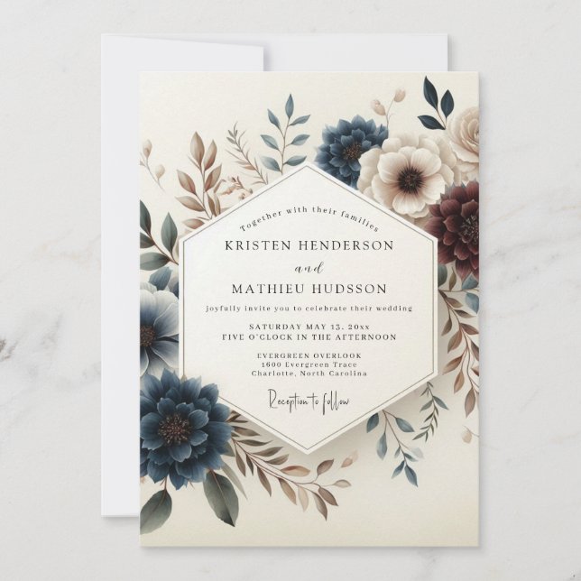 Invitación Dusty Blue Autumn Blossom Wedding (Anverso)