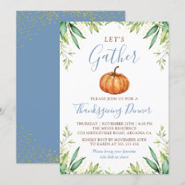 Invitación Dusty Blue Autumn Pumpkin de Acción de Gracias Cen