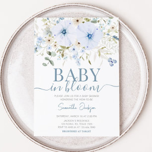 Invitación Dusty Blue Baby Bloom Baby Shower