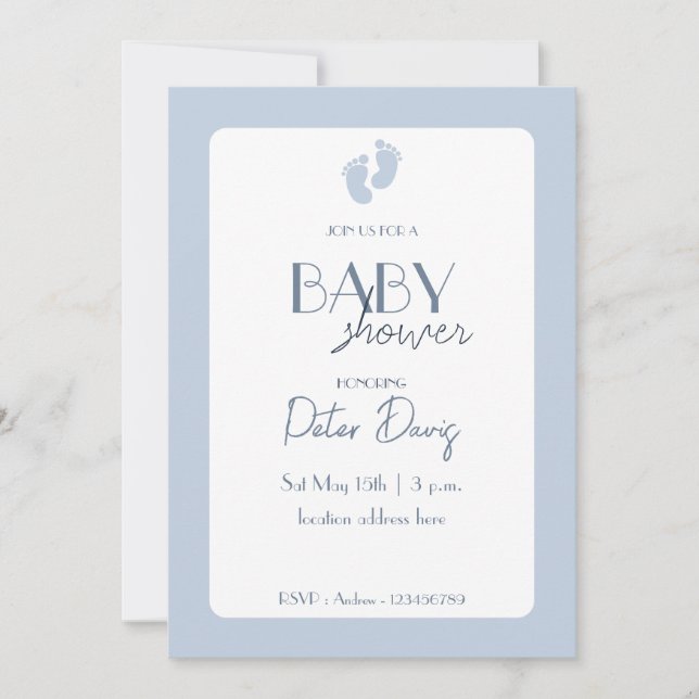 Invitación Dusty Blue Baby Boy Baby Shower (Anverso)