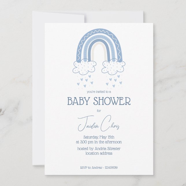 Invitación Dusty Blue Baby Boy estilo Boho Baby Shower (Anverso)