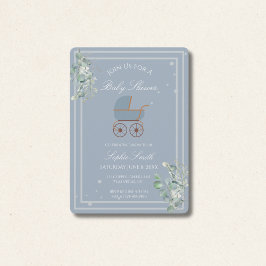 Invitación Dusty Blue Baby Carriage Eucalyptus Baby Shower