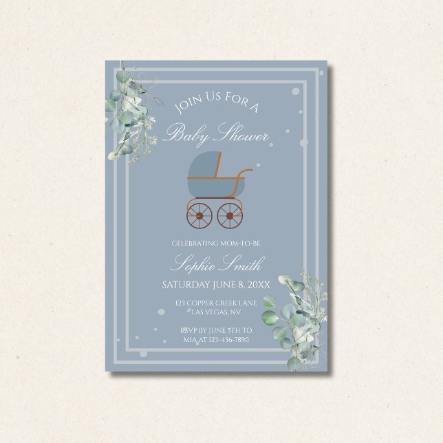 Invitación Dusty Blue Baby Carrier Baby Shower (Subido por el creador)