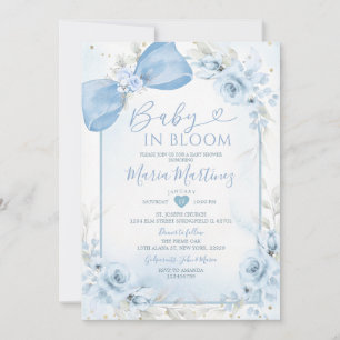 Invitación Dusty Blue Baby En Flor Diosa de Flores Baby Showe