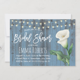 Invitación Dusty Blue Barn Wood Lily Flor Bridal Shower