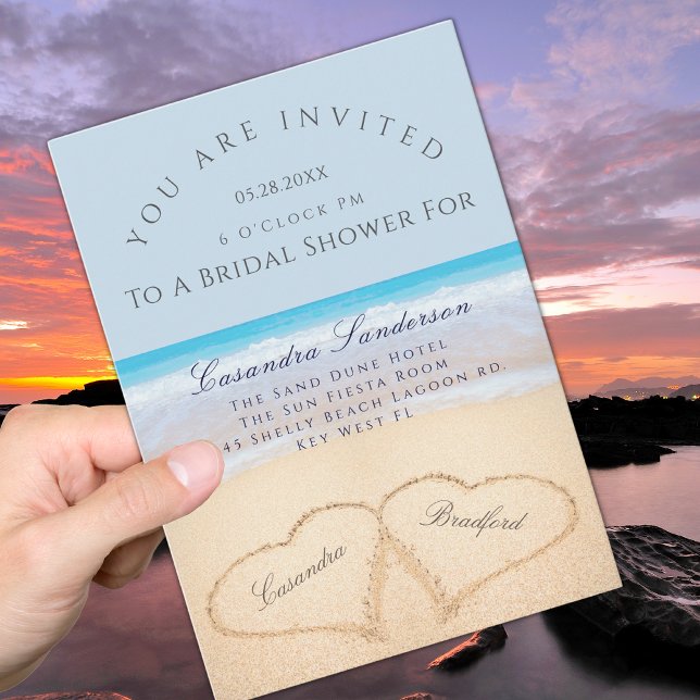 Invitación Dusty Blue Beach 2 corazones en una ducha de novia (Subido por el creador)