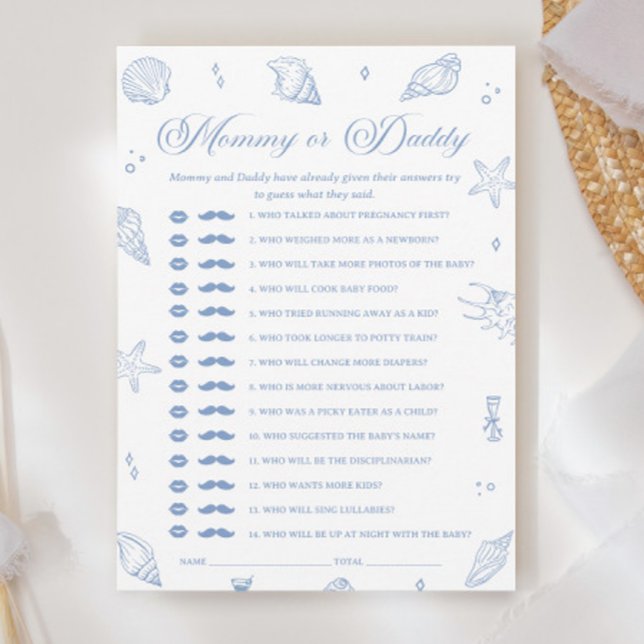 Invitación Dusty Blue Beach Baby Shower adivina quién es la t (Subido por el creador)