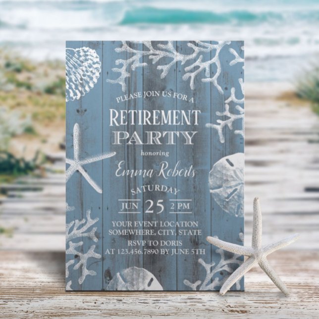 Invitación Dusty Blue Beach Coral Reef Starfish Retirement (Subido por el creador)