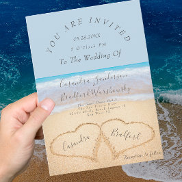 Invitación Dusty Blue Beach Wedding Boda de arena de 2 corazo