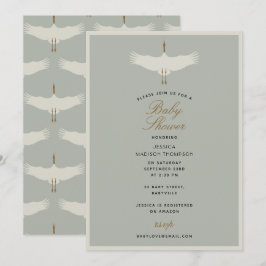 Invitación Dusty Blue Birds Swans Art Deco Baby Shower